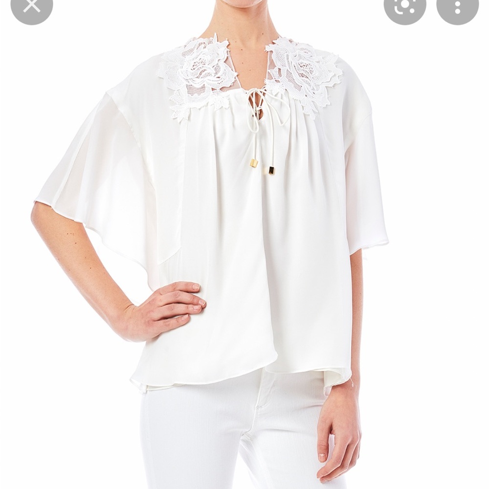 Hunter Bell Rose Silk Floral Lace Top Blouse White/Cream size Medium